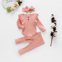 Baby Girls Boys Autumn Clothes Sets Fall Infant Newborn Long Sleeve Ribbed Bodysuits + Elastic