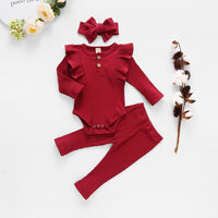 Baby Girls Boys Autumn Clothes Sets Fall Infant Newborn Long Sleeve Ribbed Bodysuits + Elastic