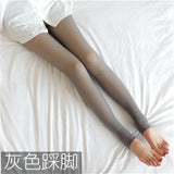 The Internet sensation of fake fleshless leggings flight attendant grey translucent skin one piece pants and fleece socks bare legs women Spring and autumn slim wear