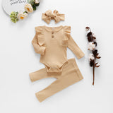Baby Girls Boys Autumn Clothes Sets Fall Infant Newborn Long Sleeve Ribbed Bodysuits + Elastic