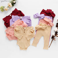 Baby Girls Boys Autumn Clothes Sets Fall Infant Newborn Long Sleeve Ribbed Bodysuits + Elastic