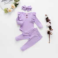 Baby Girls Boys Autumn Clothes Sets Fall Infant Newborn Long Sleeve Ribbed Bodysuits + Elastic